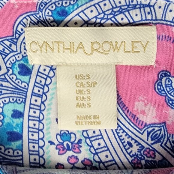 Cynthia Rowley Pink Aqua Blue Paisley A-Line Dress With POCKETS! - S - Picture 5 of 6